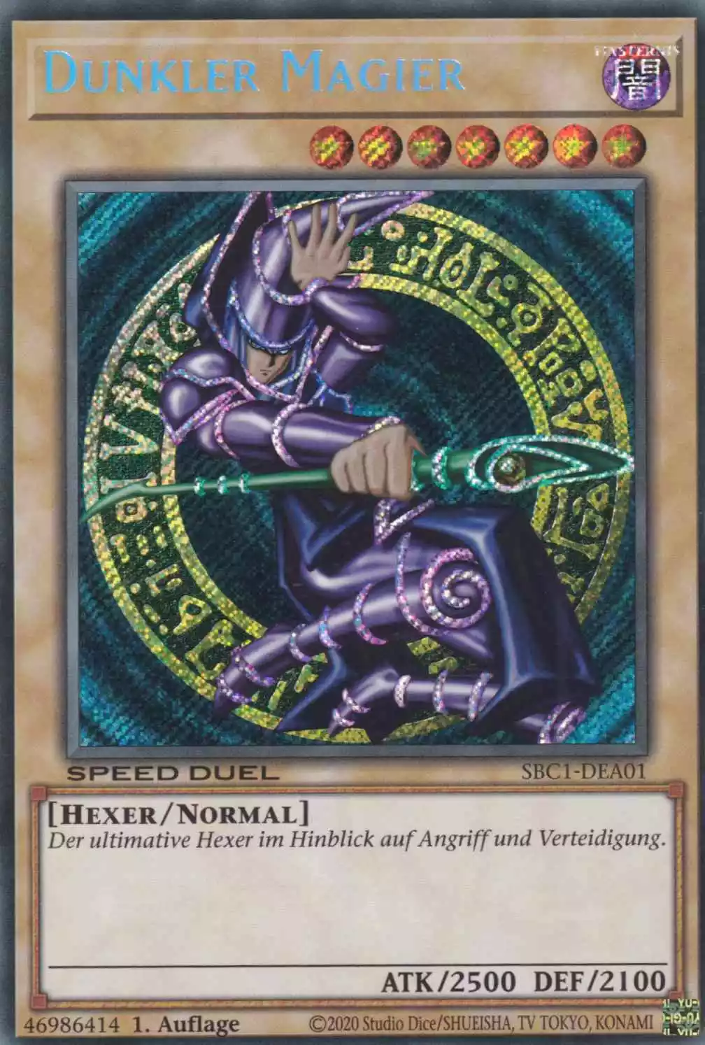 Dunkler Magier SBC1-DEA01 ist in Secret Rare Yu-Gi-Oh Karte aus Streets of Battle City 1.Auflage