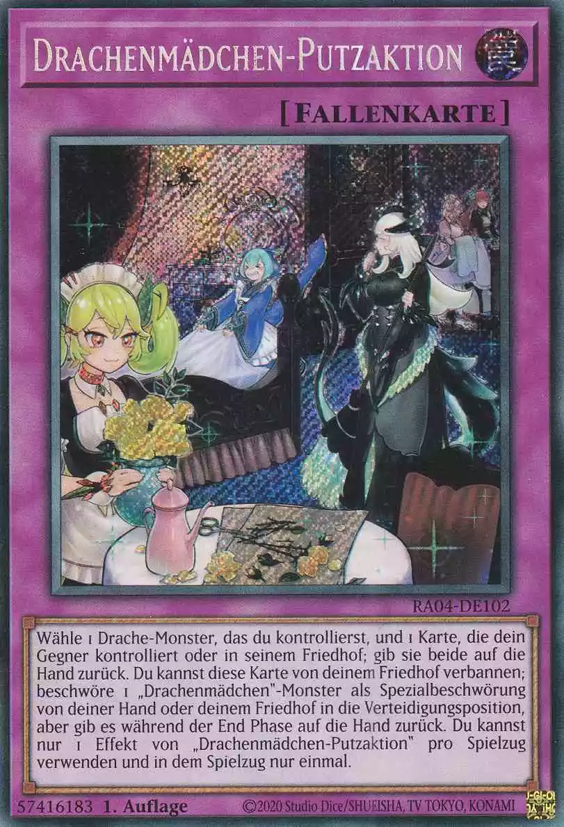 Drachenmädchen-Putzaktion RA04-DE102 ist in Secret Rare Yu-Gi-Oh Karte aus Quarter Century Stampede 1.Auflage