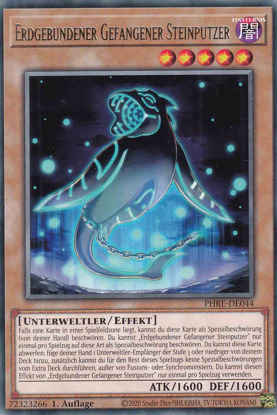 Erdgebundener Gefangener Steinputzer Rare PHRE-DE044 Yugioh Karte Erdgebundener Gefangener Steinputzer PHRE-DE044 ist in Rare Yu-Gi-Oh Karte aus Phantom Revenge 1.Auflage