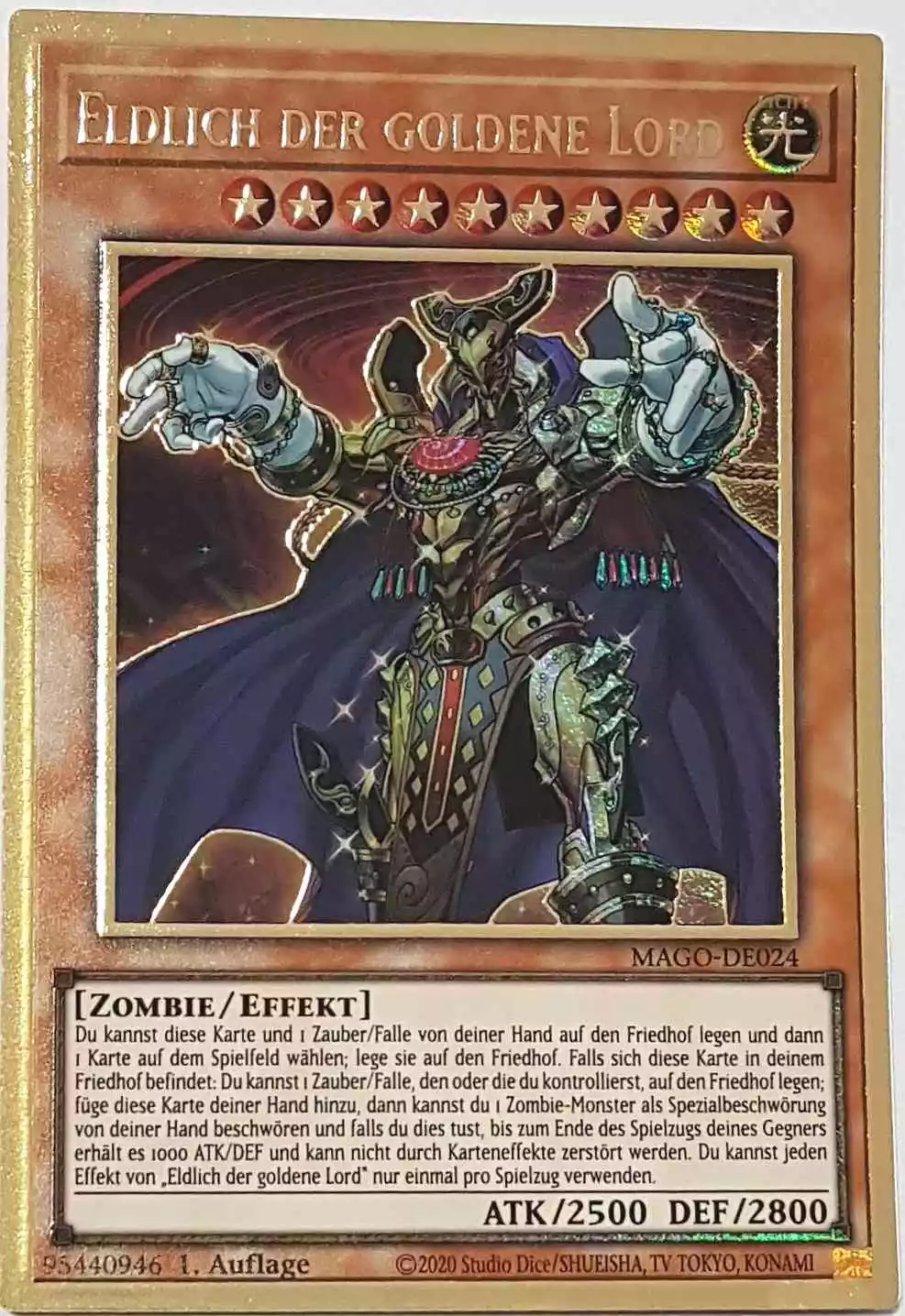 Eldlich der goldene Lord MAGO-DE024 ist in Premium Gold Rare Yu-Gi-Oh Karte aus Maximum Gold 1. Auflage