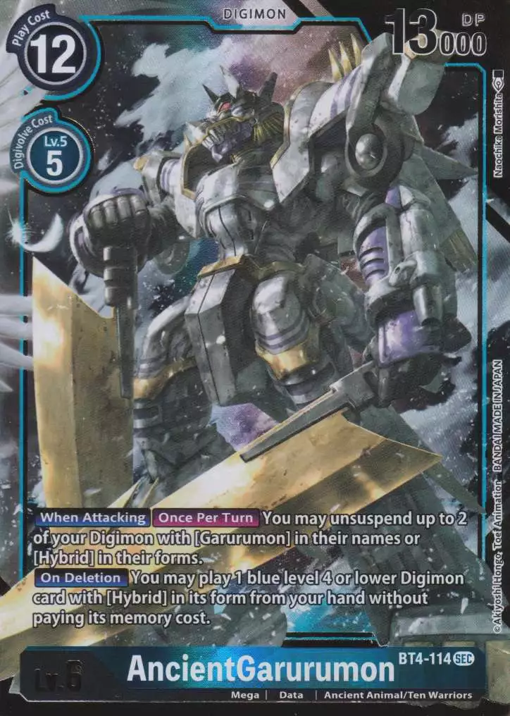 bt4-114-a-ancientgarurumon-alternative-art-holo-great-legend-bt04 AncientGarurumon BT4-114 ist in Alternative Art Holo. Die Digimon Karte ist aus Great Legend BT04