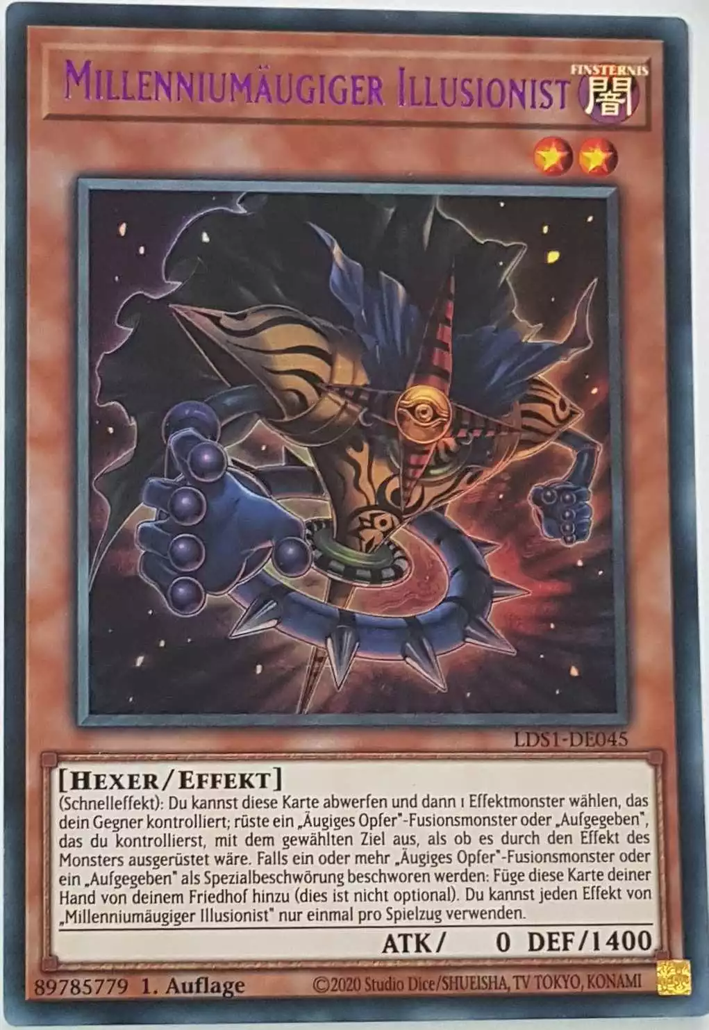 Millenniumäugiger Illusionist (lila) LDS1-DE045 ist in Colorful Ultra Rare Yu-Gi-Oh Karte aus Legendary Duelists: Season 1 1.Auflage