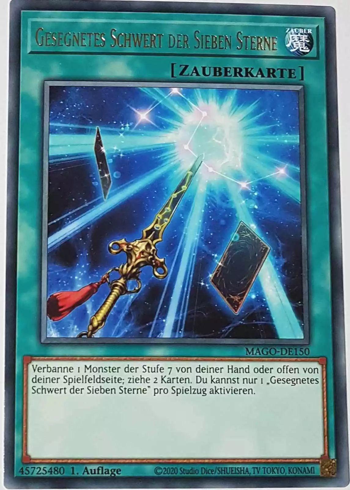 Gesegnetes Schwert der Sieben Sterne MAGO-DE150 ist in Gold Rare Yu-Gi-Oh Karte aus Maximum Gold 1. Auflage