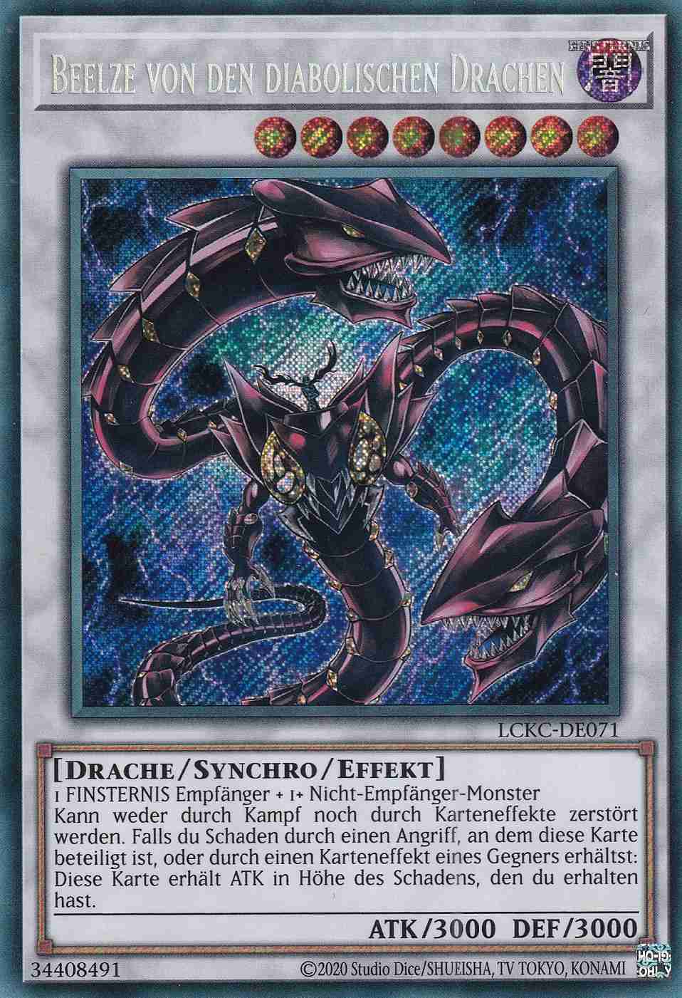 Beelze von den diabolischen Drachen Secret Rare LCKC-DE071 Yugioh Karte Beelze von den diabolischen Drachen LCKC-DE071 ist in Secret Rare Yu-Gi-Oh Karte aus Legendary Collection Kaiba unlimitiert