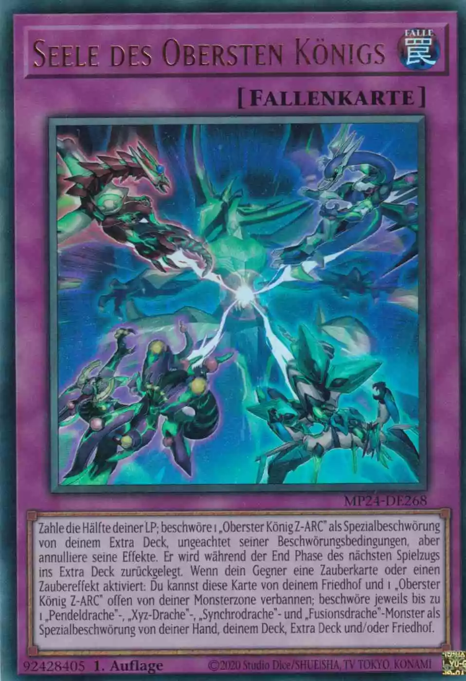Seele des Obersten Königs Ultra Rare MP24-DE268 Yugioh Karte Seele des Obersten Königs MP24-DE268 ist in Ultra Rare Yu-Gi-Oh Karte aus 25th Anniversary Tin Dueling Mirrors 1.Auflage