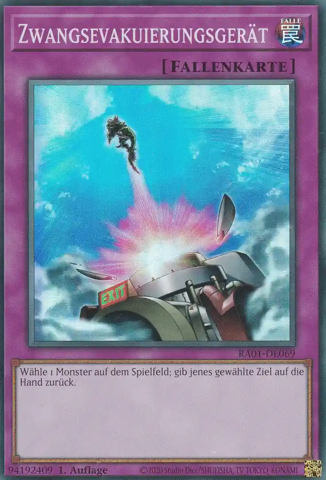 Zwangsevakuierungsgerät RA01-DE069 ist in Super Rare Yu-Gi-Oh Karte aus 25th Anniversary Rarity Collection 1.Auflage