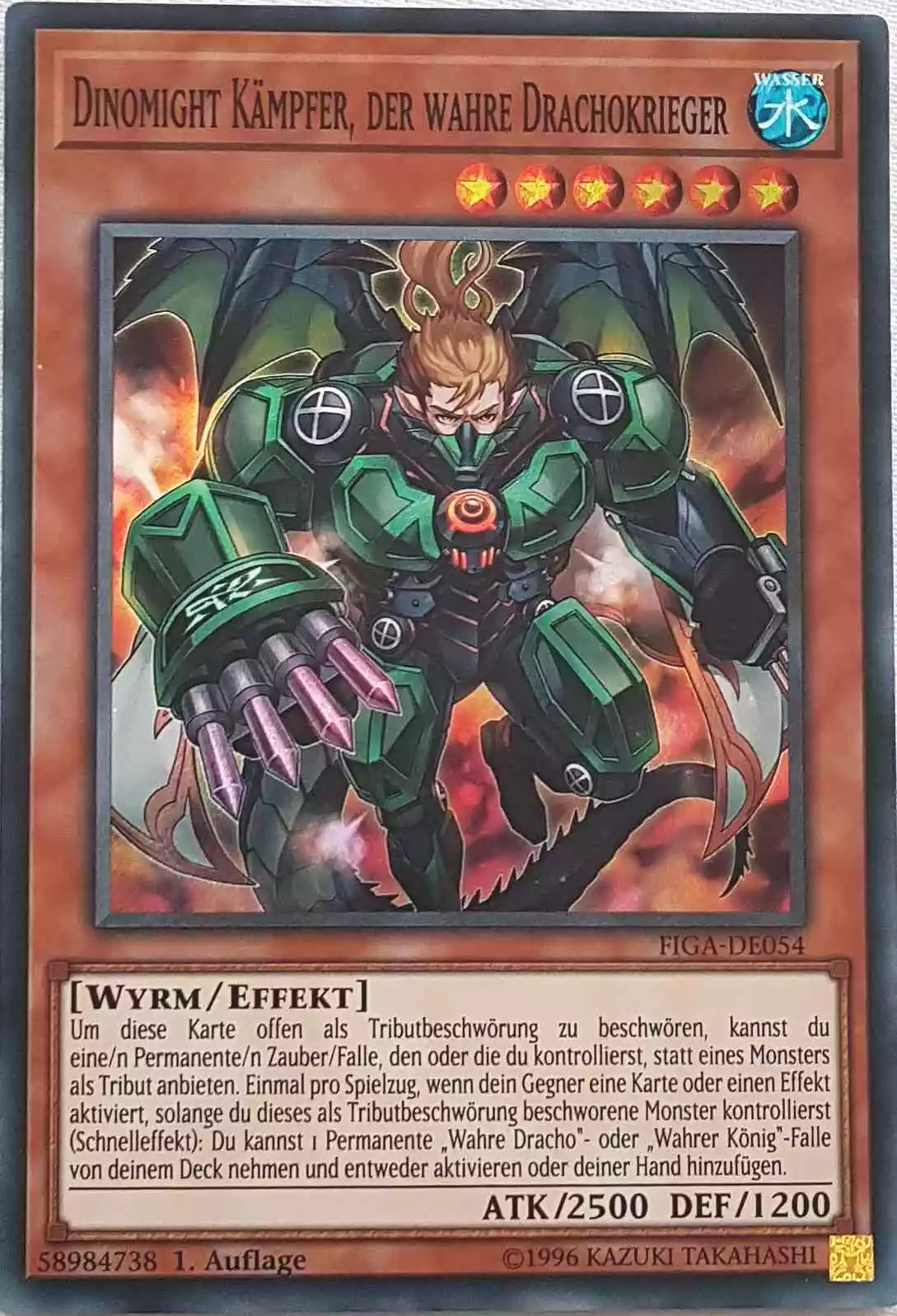 Dinomight Kämpfer, der wahre Drachokrieger FIGA-DE054 ist in Super Rare Yu-Gi-Oh Karte aus Fists of the Gadgets 1.Auflage