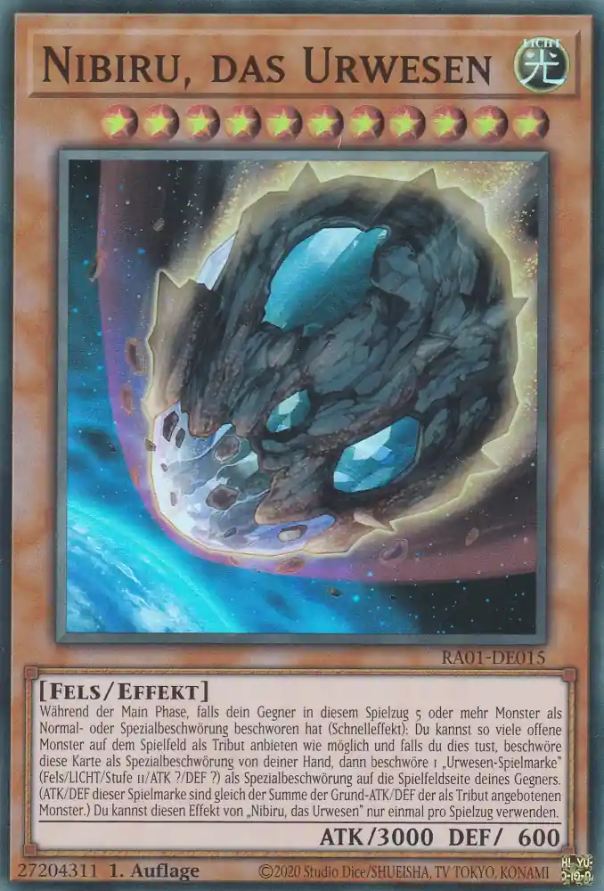 Nibiru, das Urwesen RA01-DE015 ist in Super Rare Yu-Gi-Oh Karte aus 25th Anniversary Rarity Collection 1.Auflage