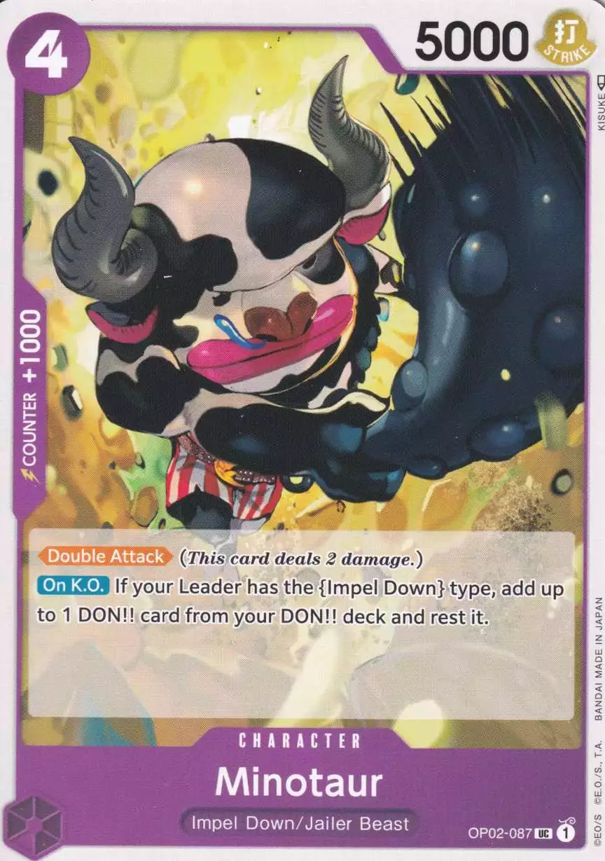 Minotaur OP02-087 ist in Uncommon. Die One Piece Karte ist aus Paramount War OP-02 in Normal Art.