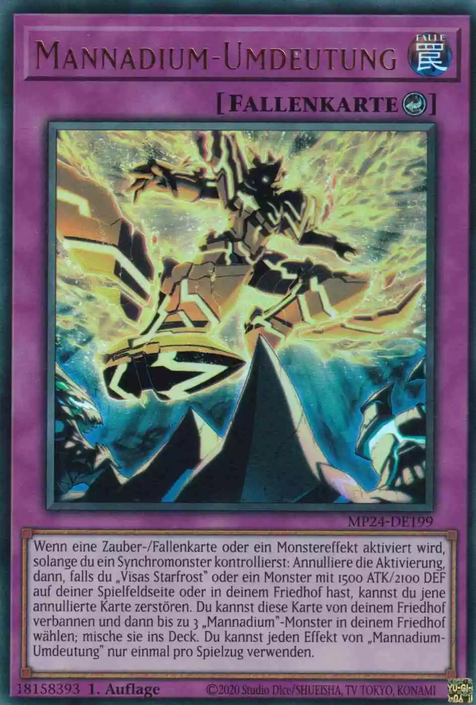 Mannadium-Umdeutung Ultra Rare MP24-DE199 Yugioh Karte Mannadium-Umdeutung MP24-DE199 ist in Ultra Rare Yu-Gi-Oh Karte aus 25th Anniversary Tin Dueling Mirrors 1.Auflage
