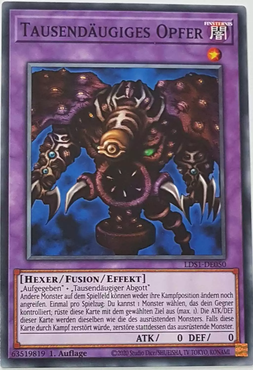 Tausendäugiges Opfer LDS1-DE050 ist in Common Yu-Gi-Oh Karte aus Legendary Duelists: Season 1 1.Auflage