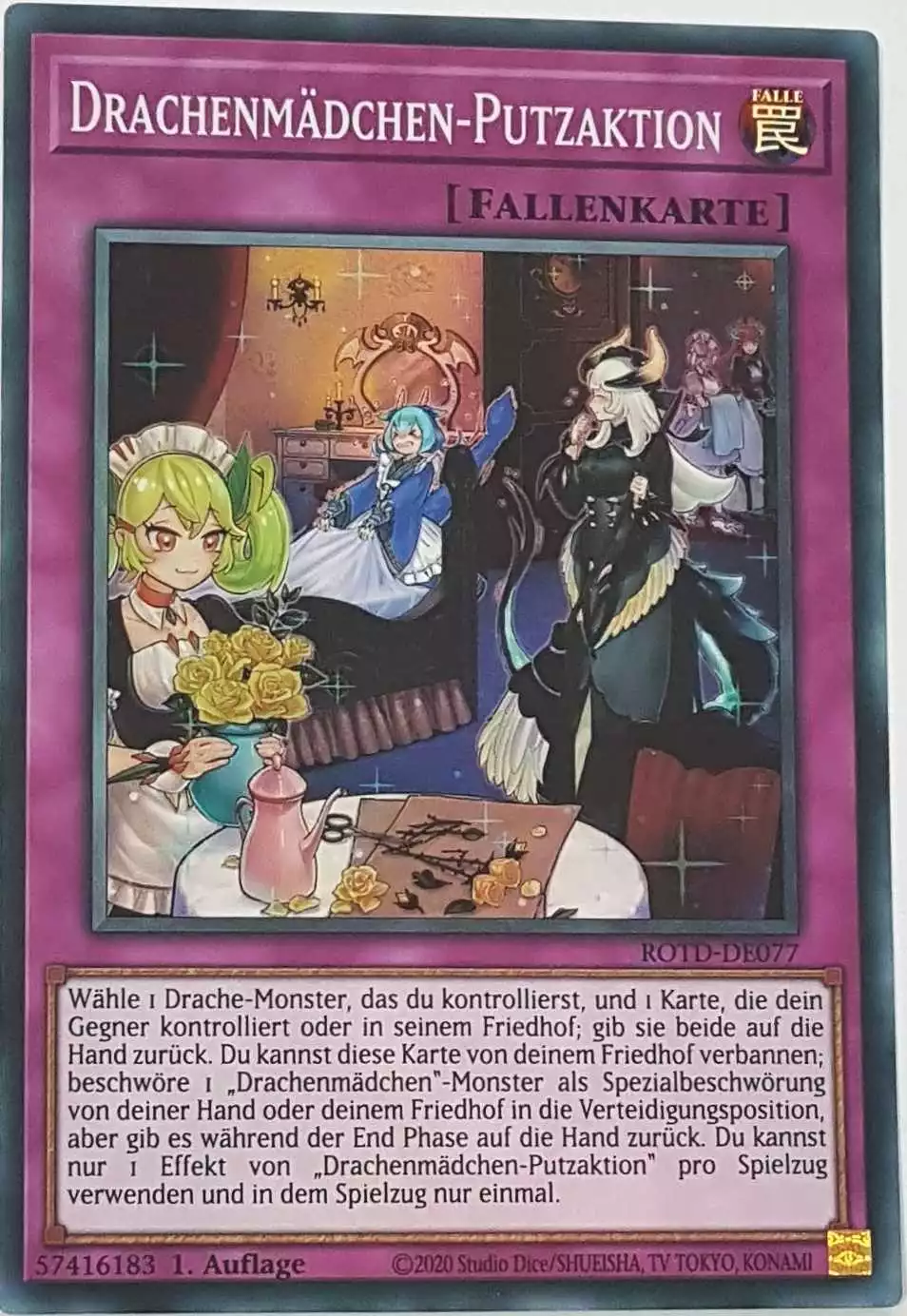 Drachenmädchen-Putzaktion ROTD-DE077 ist in Super Rare Yu-Gi-Oh Karte aus Rise of the Duelist 1.Auflage
