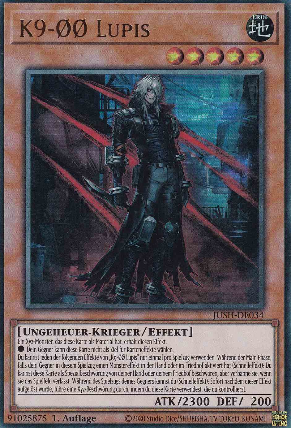 K9-ØØ Lupis JUSH-DE034 ist in Ultra Rare Yu-Gi-Oh Karte aus Justice Hunters 1.Auflage
