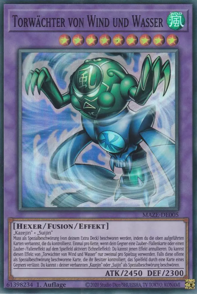 Torwächter von Wind und Wasser MAZE-DE005 ist in Super Rare Yu-Gi-Oh Karte aus Maze of Memories 1.Auflage