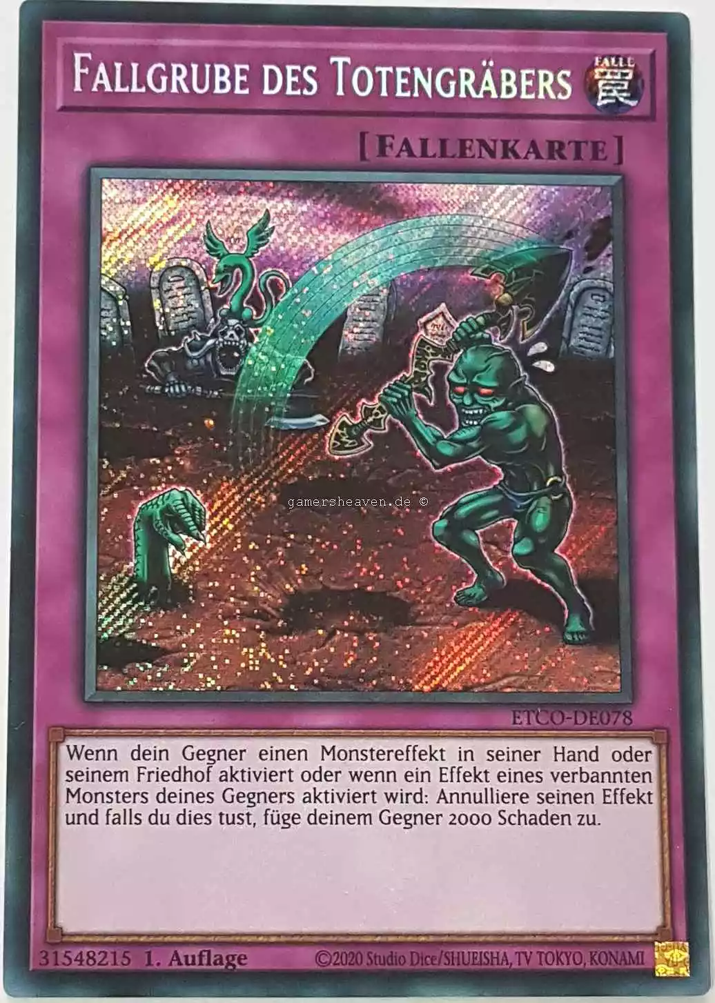 Fallgrube des Totengräbers ETCO-DE078 ist in Secret Rare Yu-Gi-Oh Karte aus Eternity Code 1.Auflage