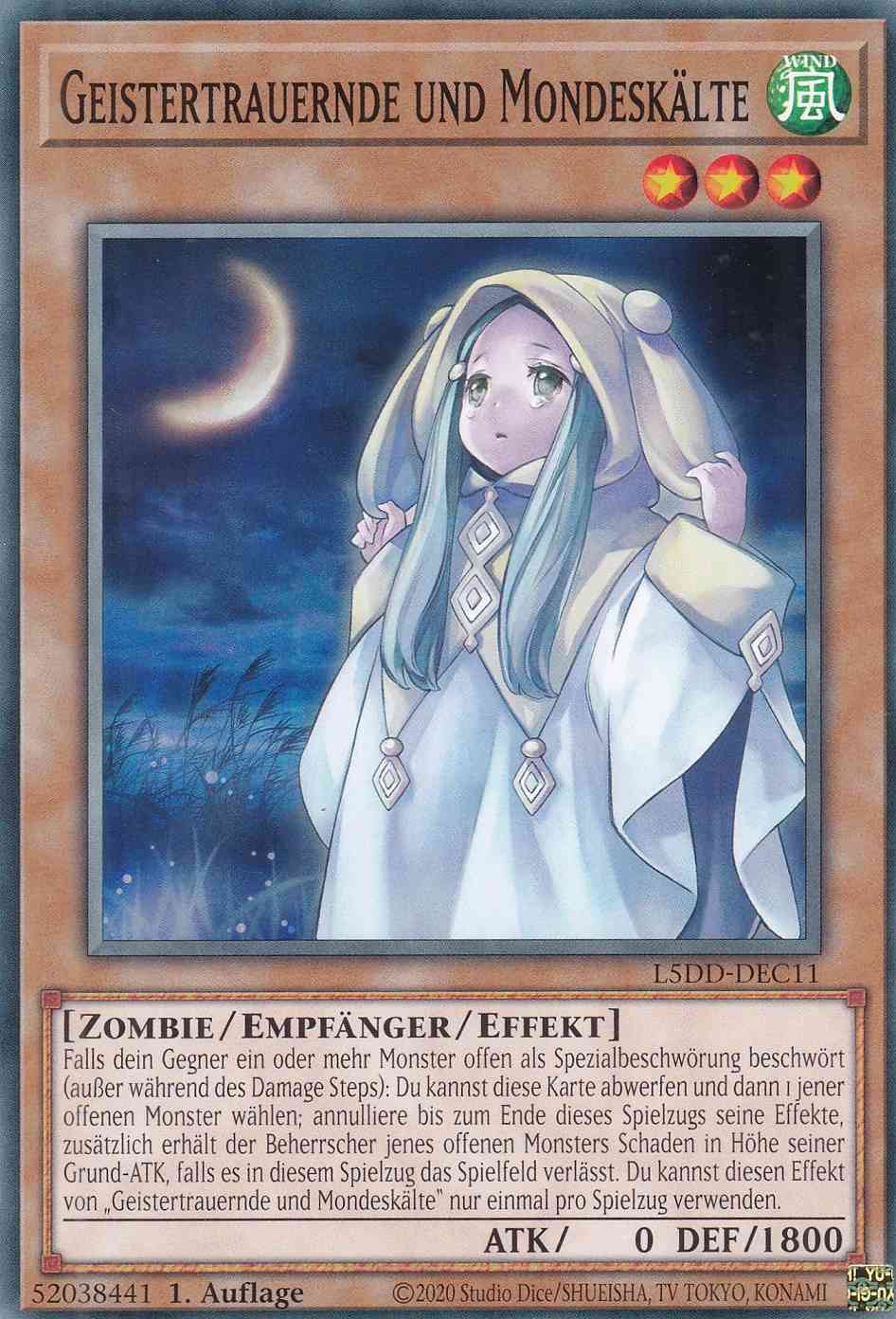 Geistertrauernde und Mondeskälte Common L5DD-DEC11 Yugioh Karte Geistertrauernde und Mondeskälte L5DD-DEC11 ist in Common Yu-Gi-Oh Karte aus Legendary 5D’s Decks 1.Auflage
