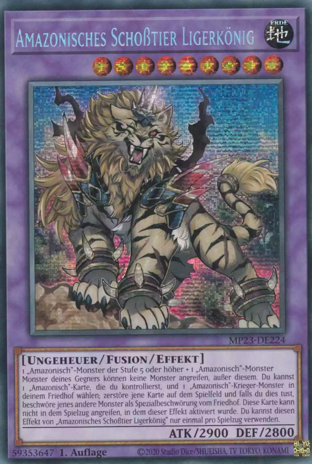 Amazonisches Schoßtier Ligerkönig MP23-DE224 ist in Prismatic Secret Rare Yu-Gi-Oh Karte aus 25th Anniversary Tin Dueling Heroes 1.Auflage