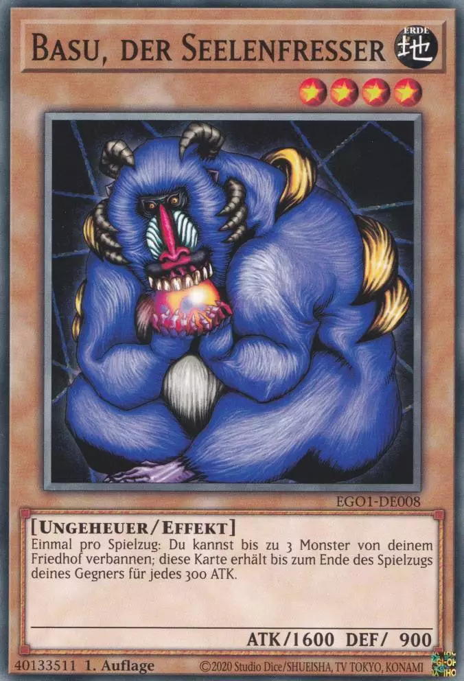 Basu, der Seelenfresser EGO1-DE008 ist in Common Yu-Gi-Oh Karte aus Egyptian God Deck Obelisk 1.Auflage