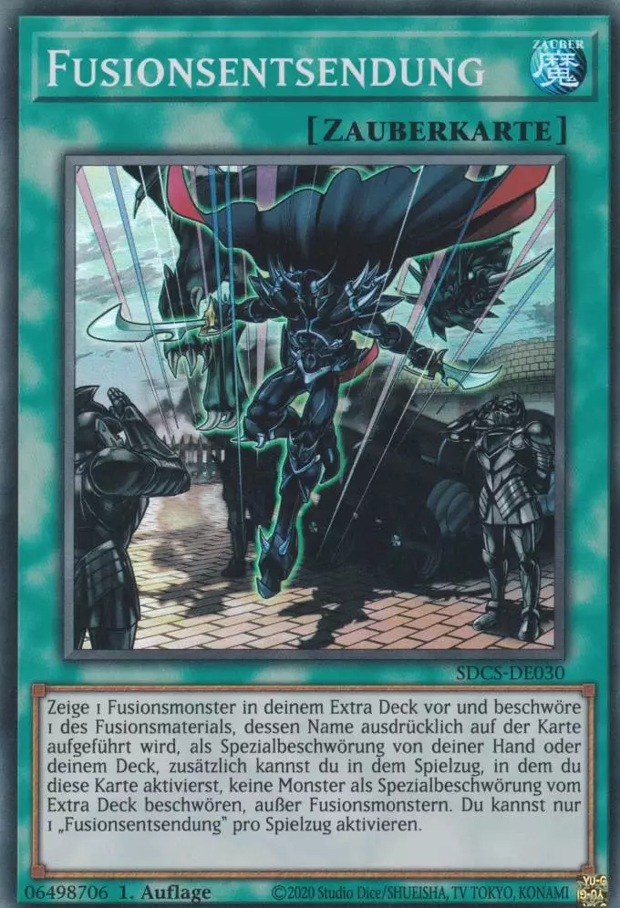 Fusionsentsendung SDCS-DE030 ist in Super Rare Yu-Gi-Oh Karte aus Cyber Strike 1.Auflage