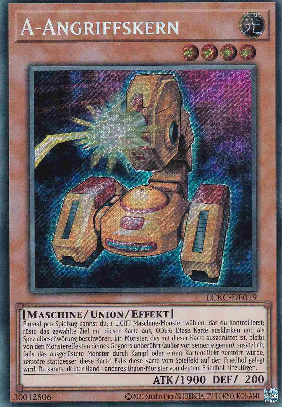 A-Angriffskern Secret Rare LCKC-DE019 Yugioh Karte A-Angriffskern LCKC-DE019 ist in Secret Rare Yu-Gi-Oh Karte aus Legendary Collection Kaiba unlimitiert