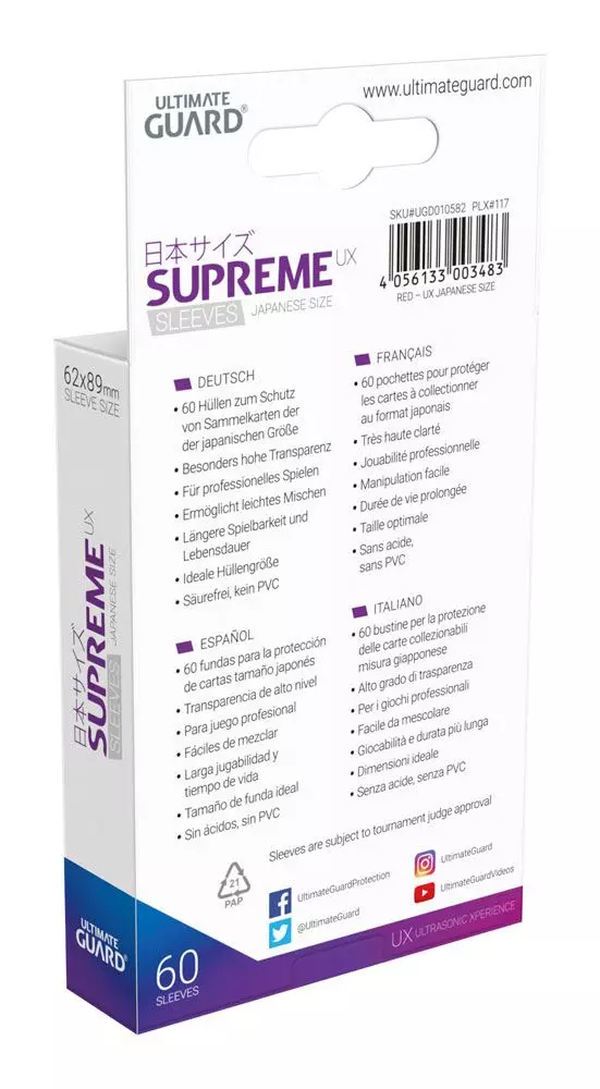 Ultimate Guard Supreme UX Kartenhüllen Japanische Größe Rot (60)