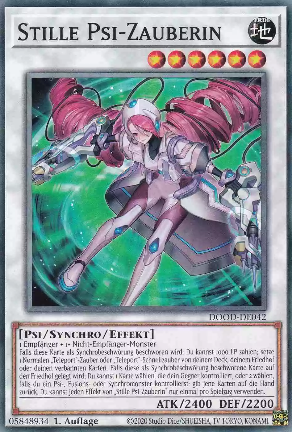 Stille Psi-Zauberin Common DOOD-DE042 Yugioh Karte Stille Psi-Zauberin DOOD-DE042 ist in Common Yu-Gi-Oh Karte aus Doom of Dimensions 1.Auflage