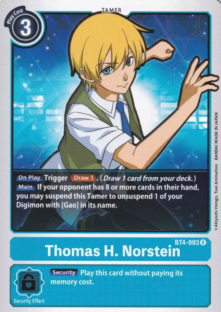bt4-093-thomas-h-norstein-rare-great-legend-bt04 Thomas H. Norstein BT4-093 ist in Rare. Die Digimon Karte ist aus Great Legend BT04