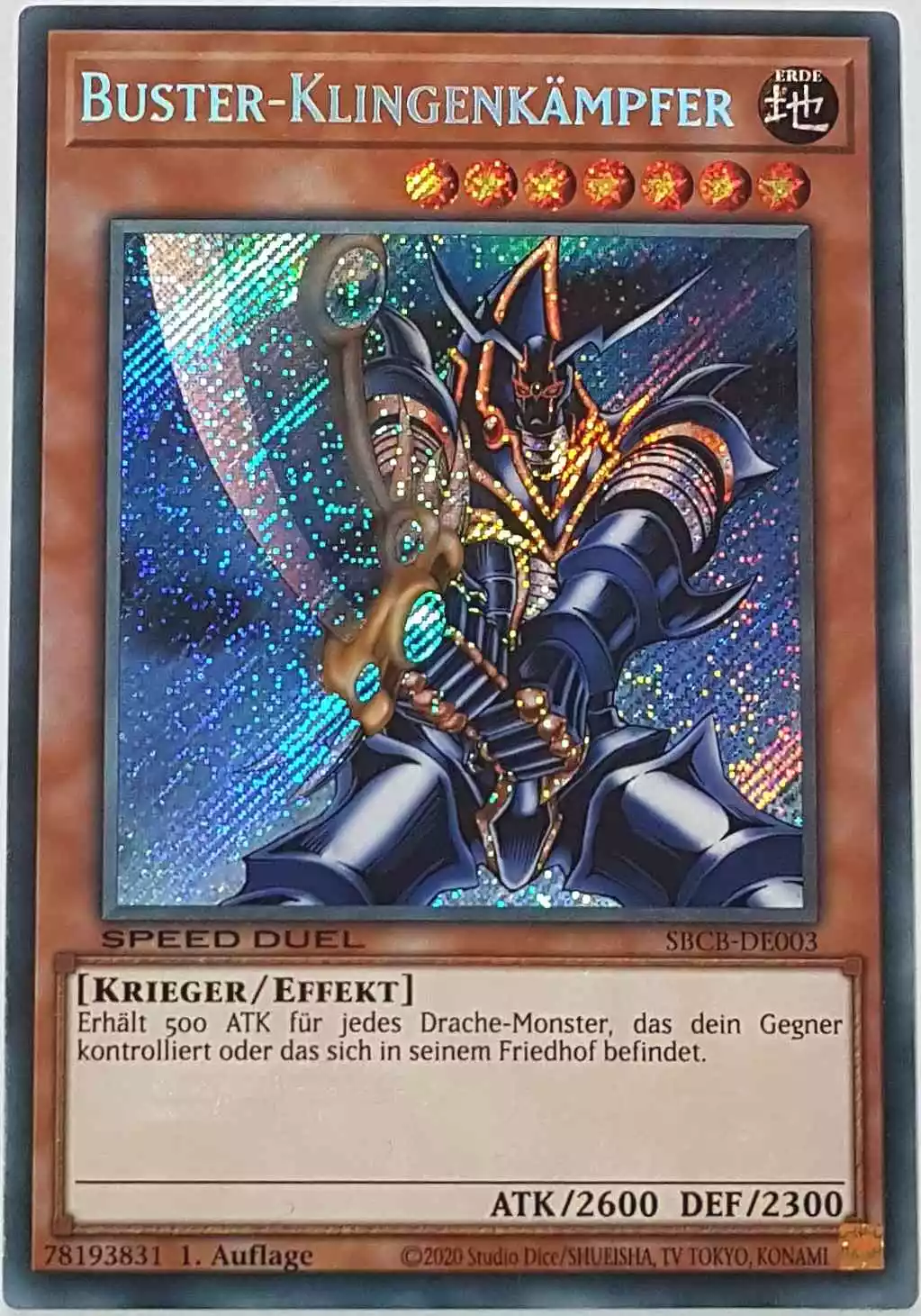 Buster-Klingenkämpfer SBCB-DE003-1 ist in Secret Rare Yu-Gi-Oh Karte aus Speed Duel Battle City Box 1. Auflage