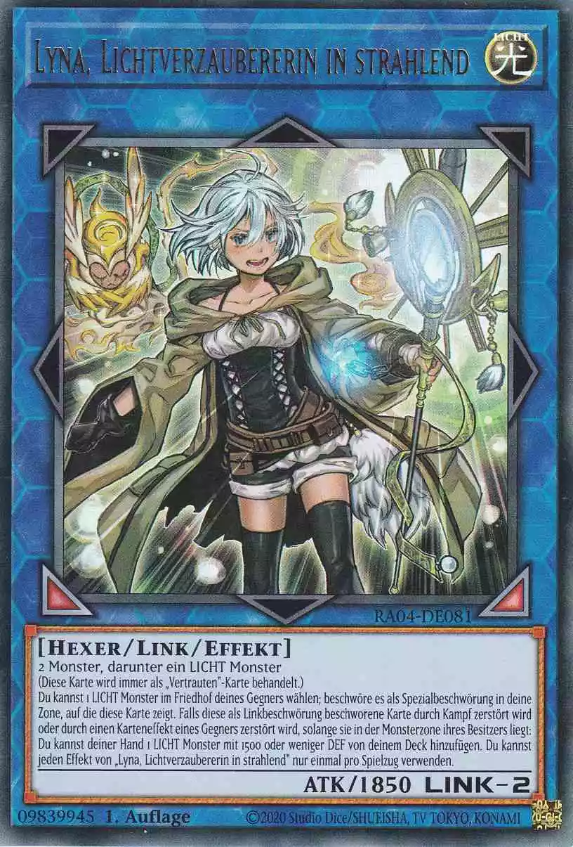 Lyna, Lichtverzaubererin in strahlend Ultra Rare RA04-DE081 Yugioh Karte Lyna, Lichtverzaubererin in strahlend RA04-DE081 ist in Ultra Rare Yu-Gi-Oh Karte aus Quarter Century Stampede 1.Auflage