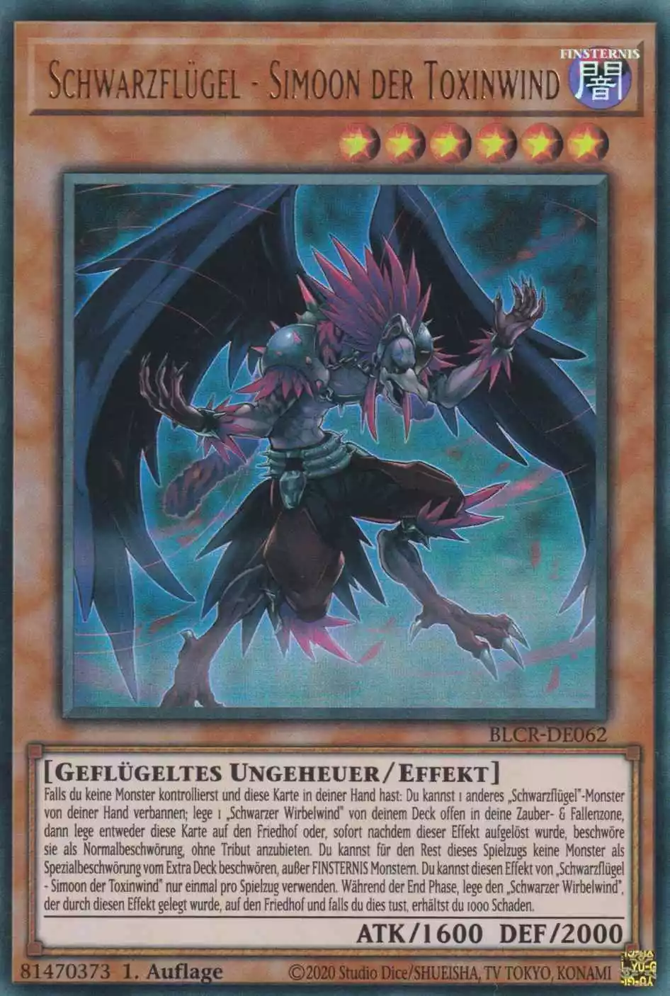 Schwarzflügel - Simoon der Toxinwind BLCR-DE062 ist in Ultra Rare Yu-Gi-Oh Karte aus Battles of Legend Crystal Revenge 1.Auflage