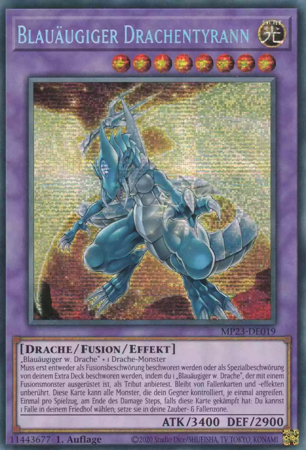 Blauäugiger Drachentyrann MP23-DE019 ist in Prismatic Secret Rare Yu-Gi-Oh Karte aus 25th Anniversary Tin Dueling Heroes 1.Auflage