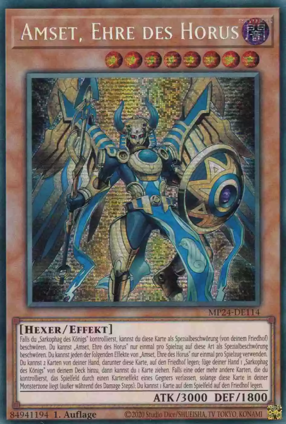 Amset, Ehre des Horus MP24-DE114 ist in Prismatic Secret Rare Yu-Gi-Oh Karte aus 25th Anniversary Tin Dueling Mirrors 1.Auflage