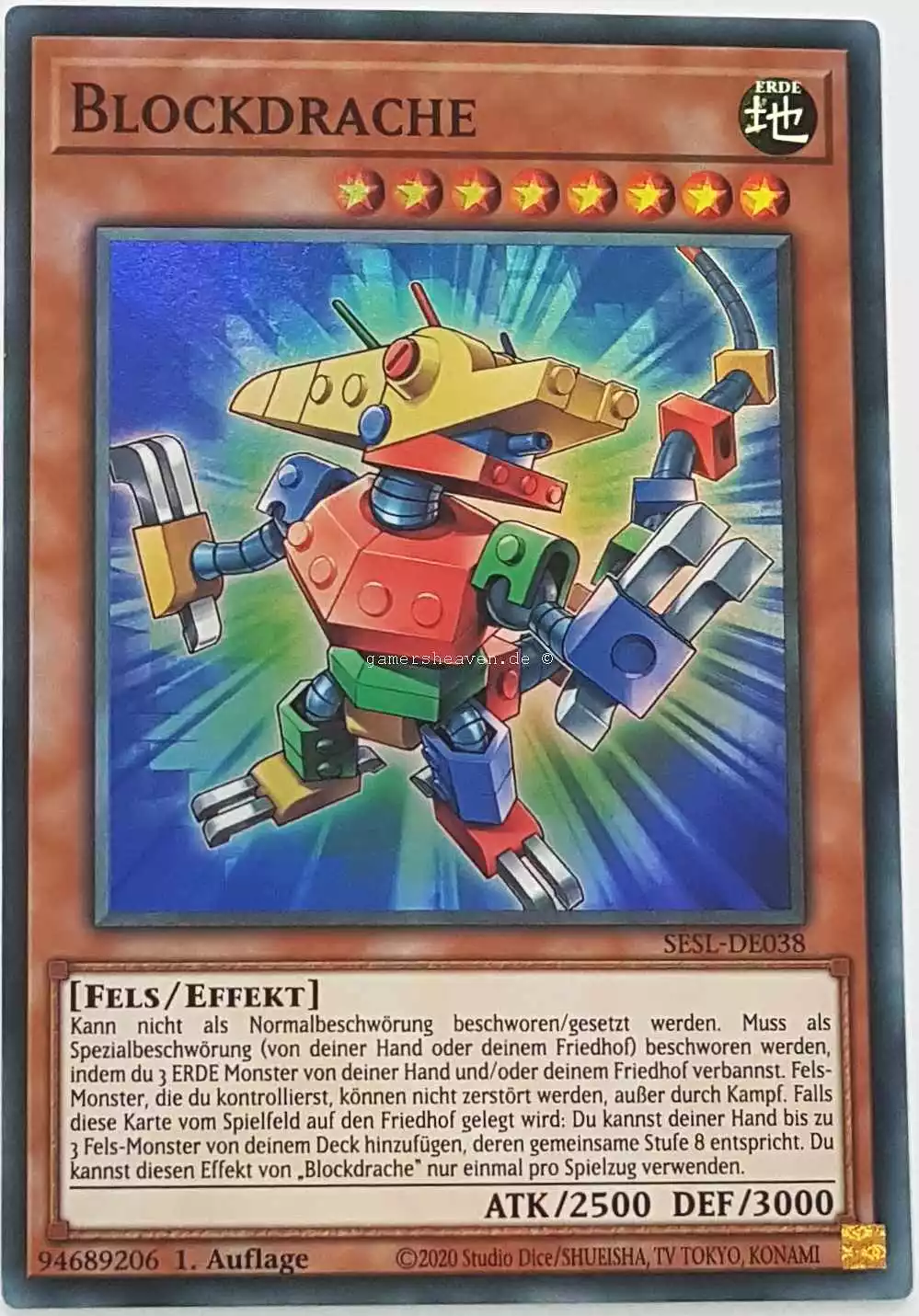 Blockdrache SESL-DE038 ist in Super Rare Yu-Gi-Oh Karte aus Secret Slayers 1.Auflage