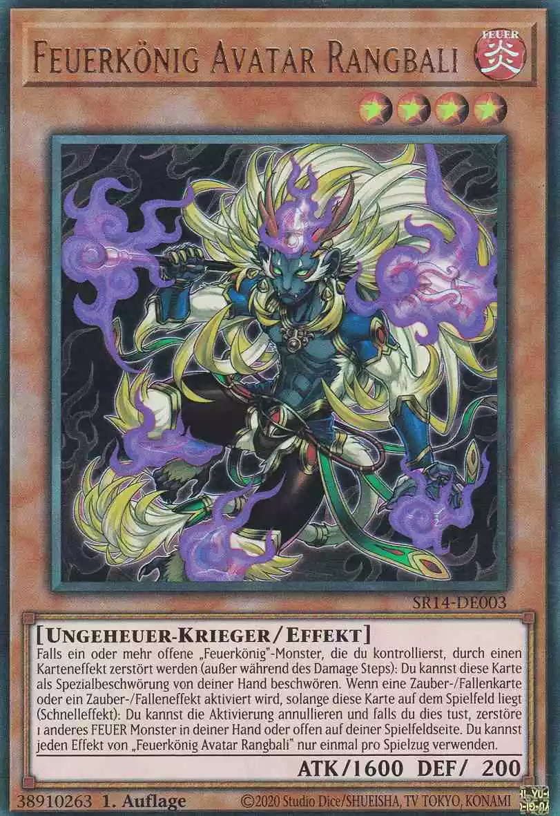 Feuerkönig Avatar Rangbali SR14-DE003 ist in Ultra Rare Yu-Gi-Oh Karte aus Fire Kings 1.Auflage