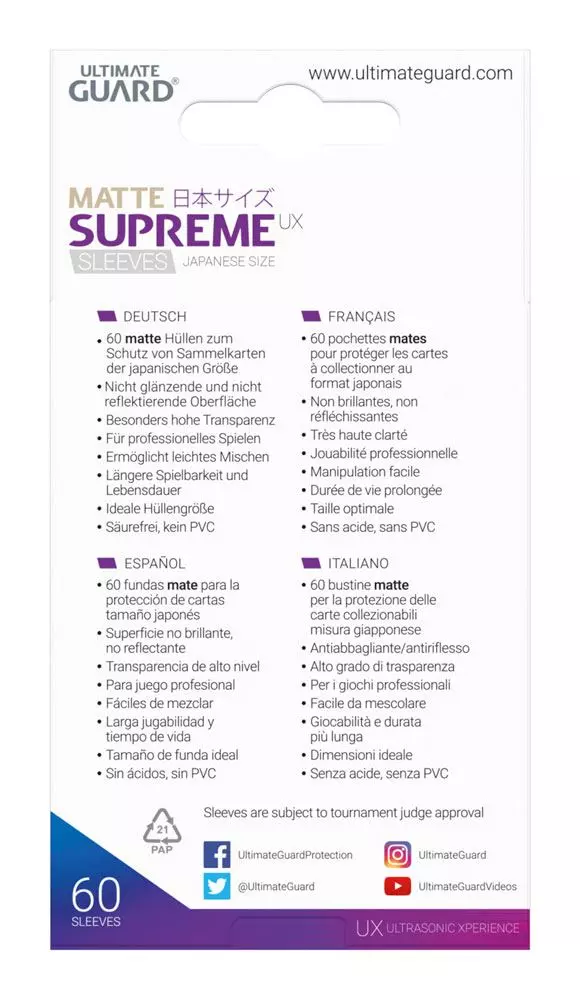Ultimate Guard Supreme UX Kartenhüllen Japanische Größe Matt Aquamarin (60)