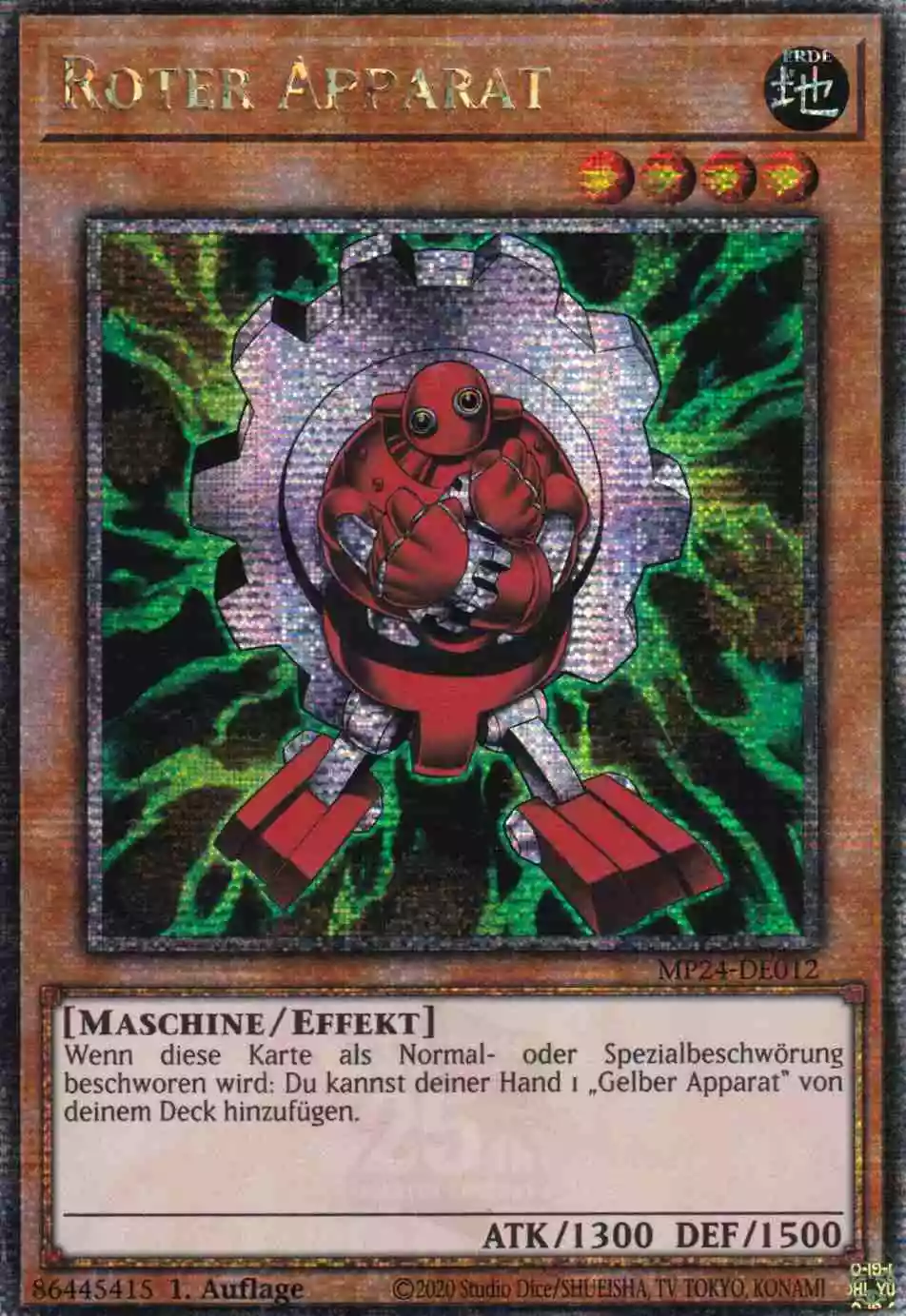 Roter Apparat MP24-DE012 ist in Quarter Century Secret Rare Yu-Gi-Oh Karte aus 25th Anniversary Tin Dueling Mirrors 1.Auflage