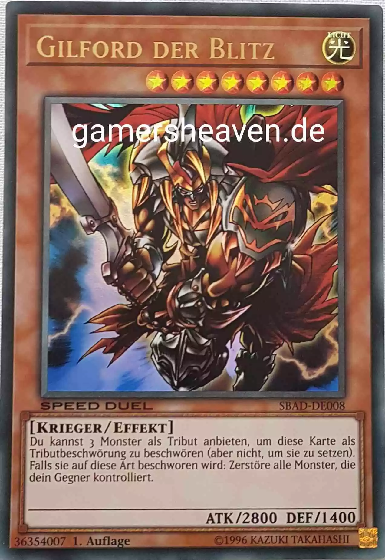 Gilford der Blitz SBAD-DE008 ist in Ultra Rare Yu-Gi-Oh Karte aus Speed Duel Attack from the Deep 1. Auflage