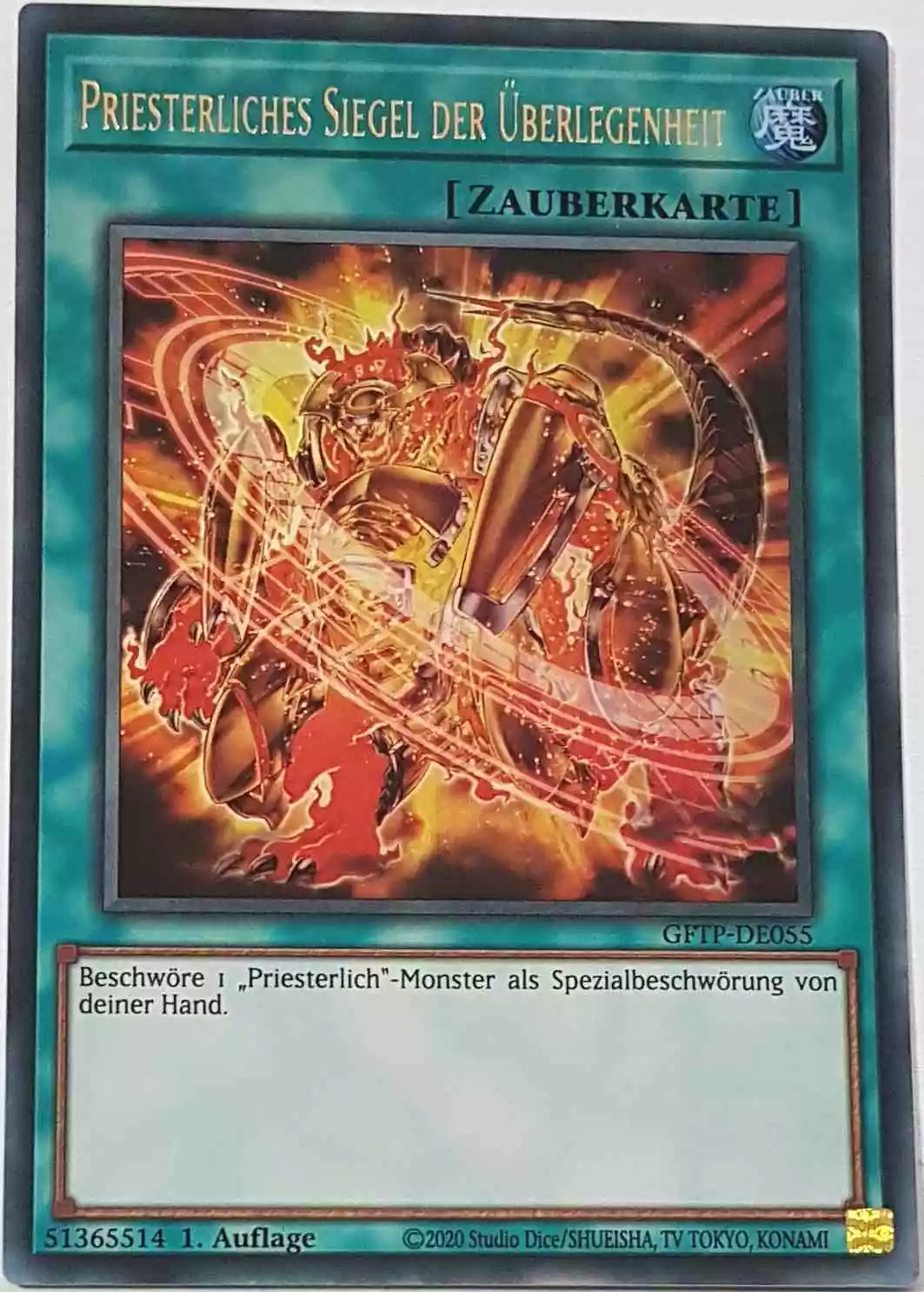 Priesterliches Siegel der Überlegenheit GFTP-DE055 ist in Ultra Rare Yu-Gi-Oh Karte aus Ghost From The Past 1.Auflage