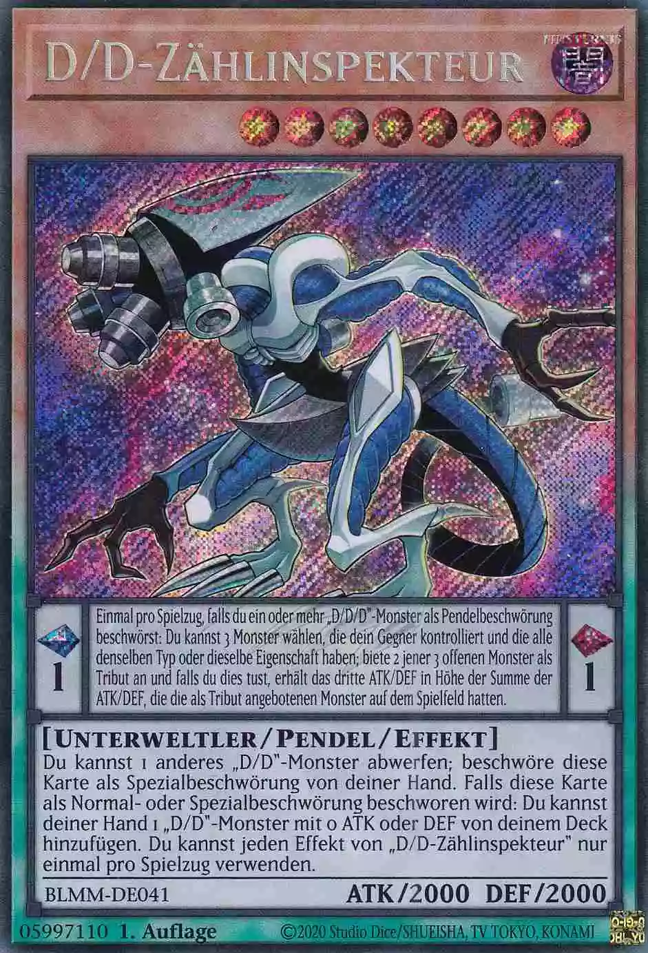 D/D-Zählinspekteur Secret Rare BLMM-DE041 Yugioh Karte D/D-Zählinspekteur BLMM-DE041 ist in Secret Rare Yu-Gi-Oh Karte aus Battles of Legend Monster Mayhem 1.Auflage