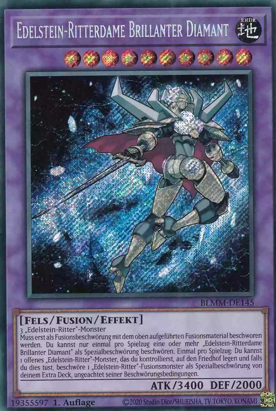 Edelstein-Ritterdame Brillanter Diamant Secret Rare BLMM-DE145 Yugioh Karte Edelstein-Ritterdame Brillanter Diamant BLMM-DE145 ist in Secret Rare Yu-Gi-Oh Karte aus Battles of Legend Monster Mayhem 1.Auflage