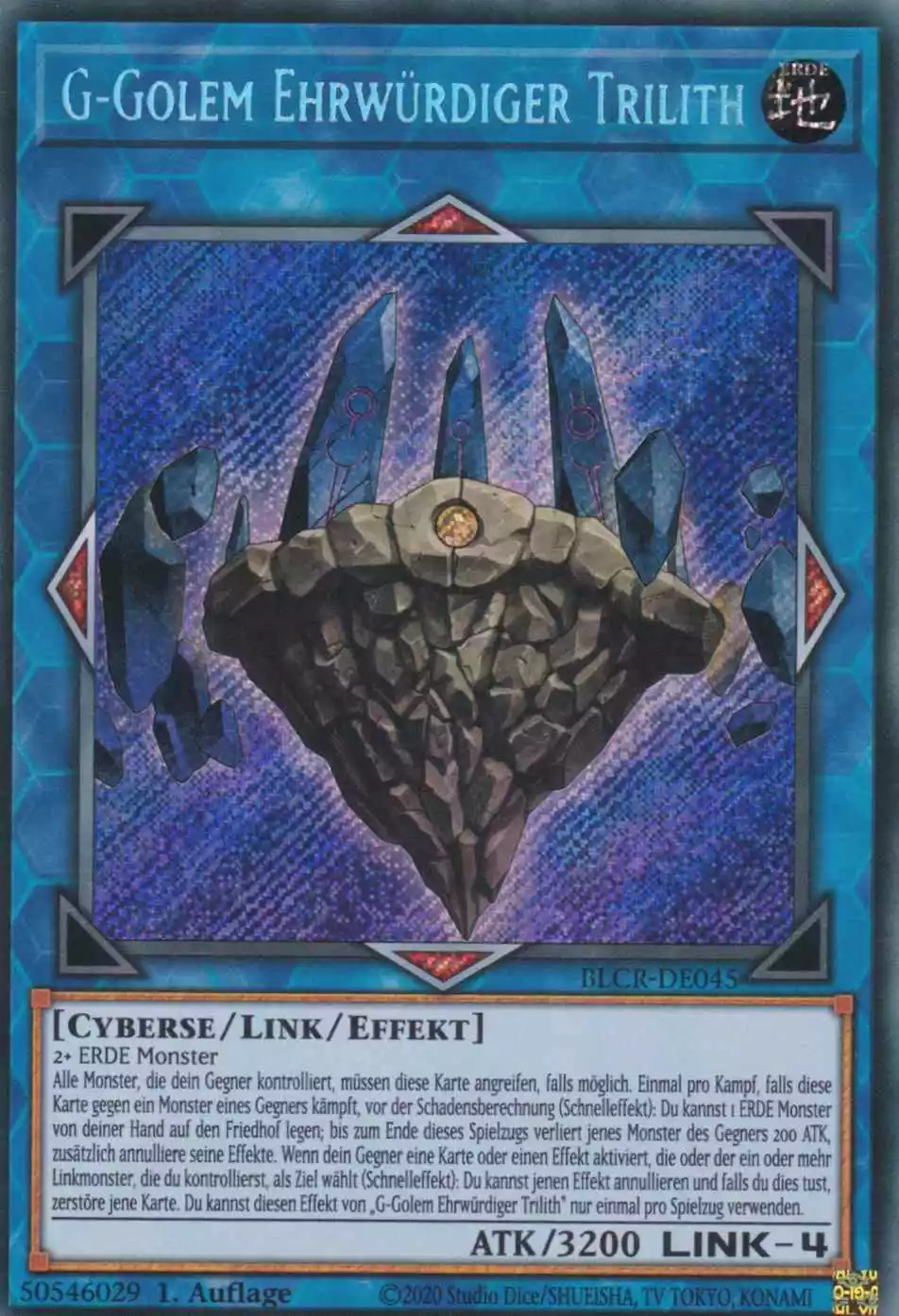 G-Golem Ehrwürdiger Trilith BLCR-DE045 ist in Secret Rare Yu-Gi-Oh Karte aus Battles of Legend Crystal Revenge 1.Auflage