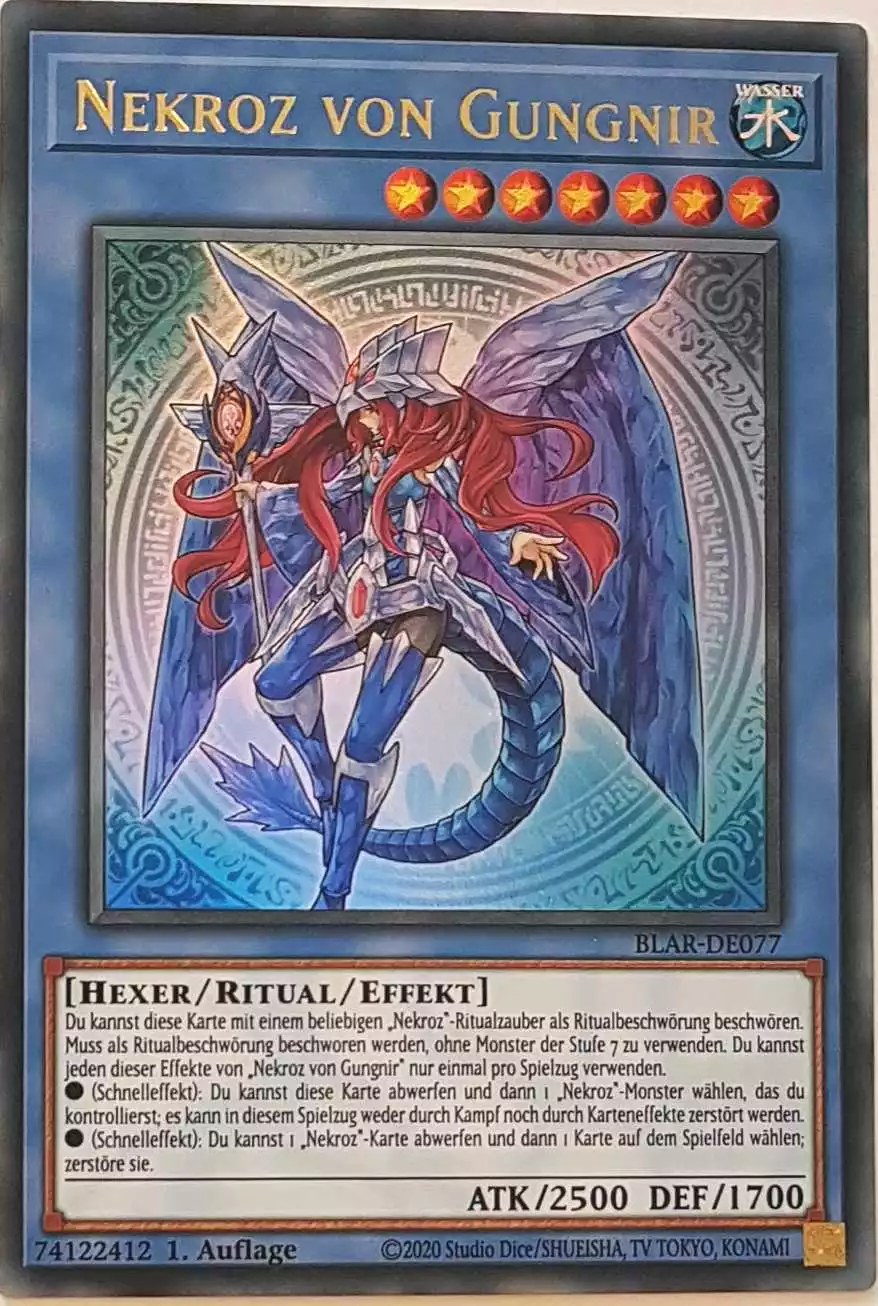 Nekroz von Gungnir BLAR-DE077 ist in Ultra Rare Yu-Gi-Oh Karte aus Battles of Legend: Armageddon 1.Auflage