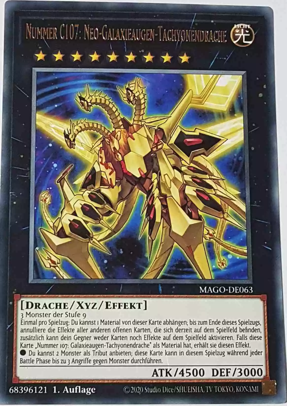 Nummer C107: Neo-Galaxieaugen-Tachyonendrache MAGO-DE063 ist in Gold Rare Yu-Gi-Oh Karte aus Maximum Gold 1. Auflage
