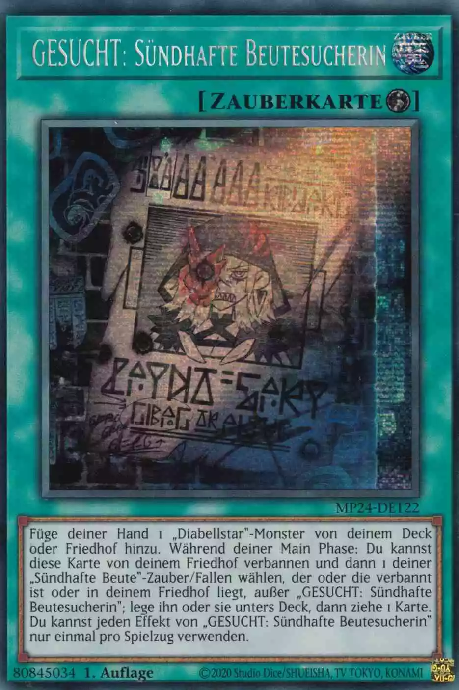 GESUCHT: Sündhafte Beutesucherin MP24-DE122 ist in Prismatic Secret Rare Yu-Gi-Oh Karte aus 25th Anniversary Tin Dueling Mirrors 1.Auflage