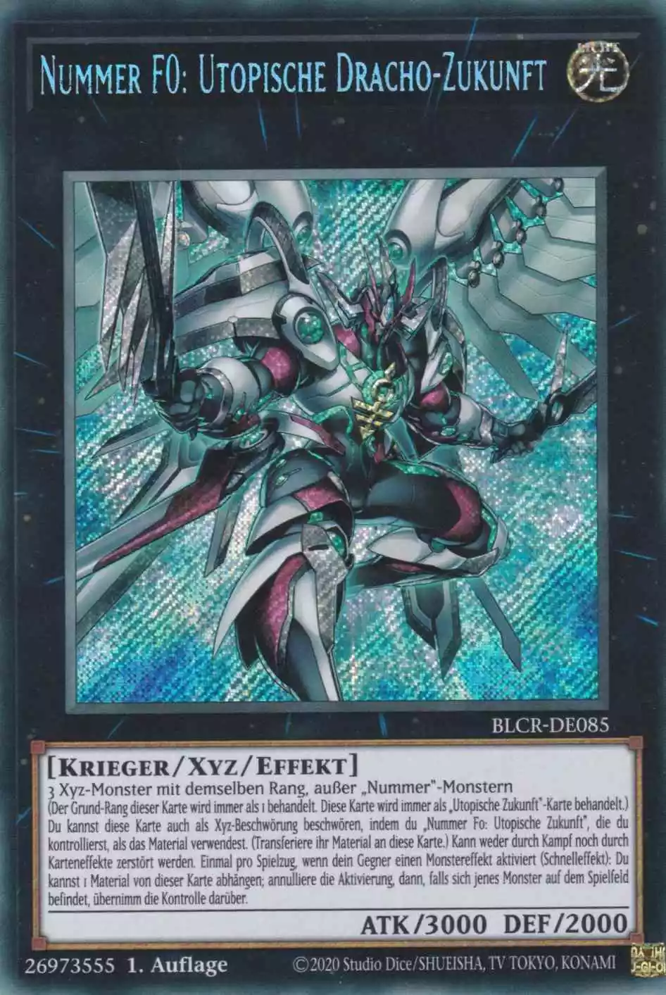 Nummer F0: Utopische Dracho-Zukunft BLCR-DE085 ist in Secret Rare Yu-Gi-Oh Karte aus Battles of Legend Crystal Revenge 1.Auflage