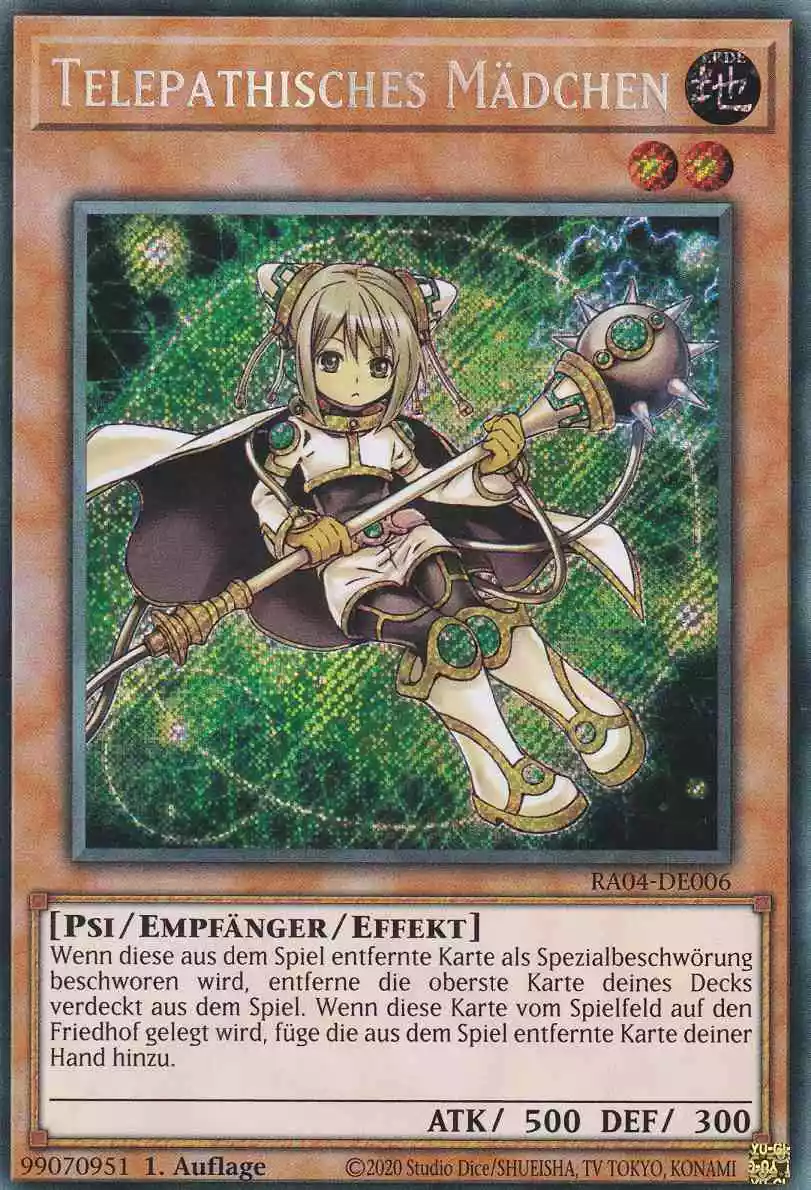 Telepathisches Mädchen RA04-DE006 ist in Secret Rare Yu-Gi-Oh Karte aus Quarter Century Stampede 1.Auflage