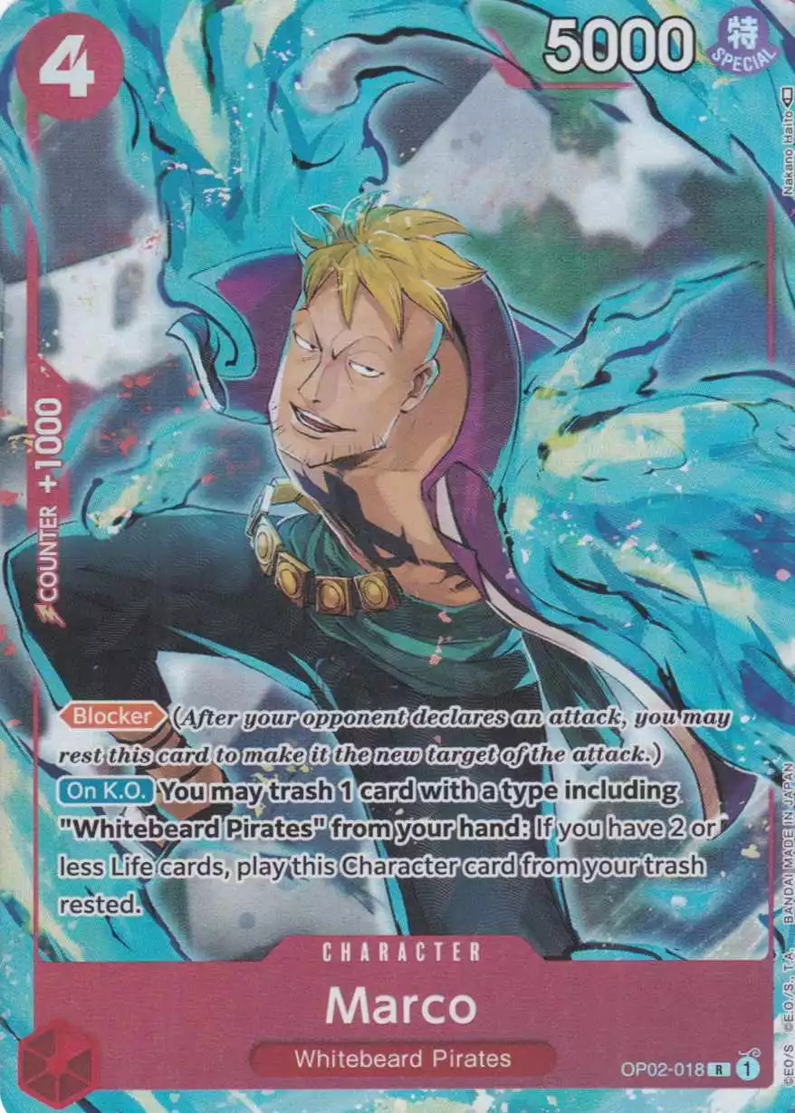 op02-018-a-marco-parallel-rare-paramount-war-op-02 Marco (Parallel) OP02-018 ist in Rare. Die One Piece Karte ist aus Paramount War OP-02 in Parallel Alternative Art.