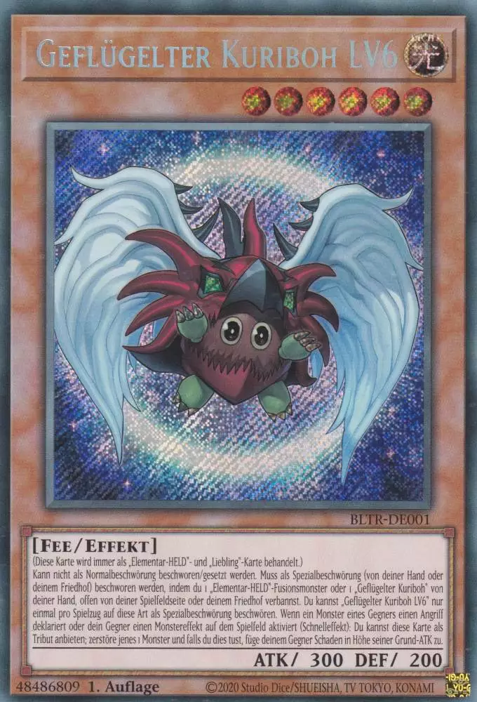 Geflügelter Kuriboh LV6 BLTR-DE001 ist in Secret Rare Yu-Gi-Oh Karte aus Battles of Legend Terminal Revenge 1.Auflage