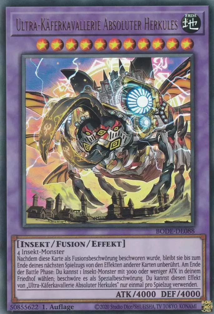 Ultra-Käferkavallerie Absoluter Herkules BODE-DE088 ist in Ultra Rare Yu-Gi-Oh Karte aus Burst of Destiny 1.Auflage