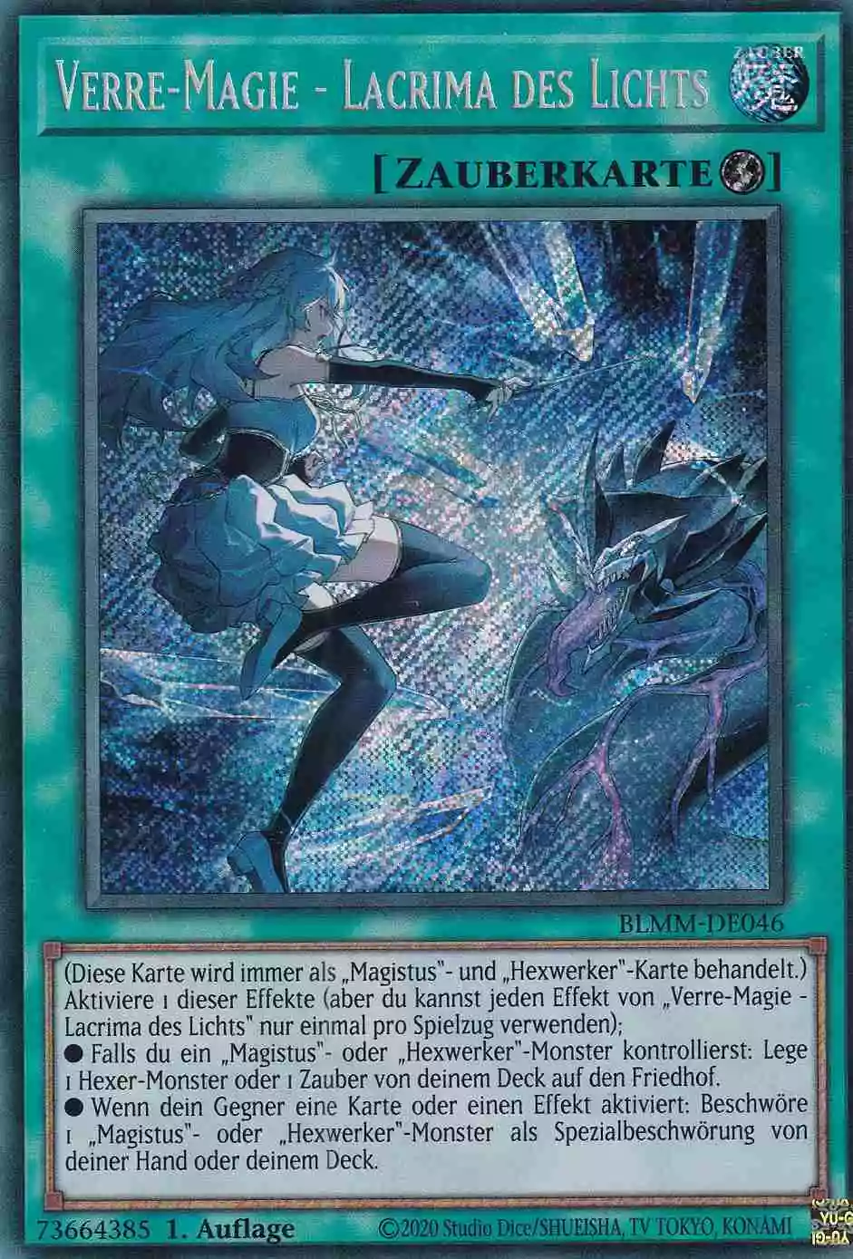 Verre-Magie - Lacrima des Lichts Secret Rare BLMM-DE046 Yugioh Karte Verre-Magie - Lacrima des Lichts BLMM-DE046 ist in Secret Rare Yu-Gi-Oh Karte aus Battles of Legend Monster Mayhem 1.Auflage